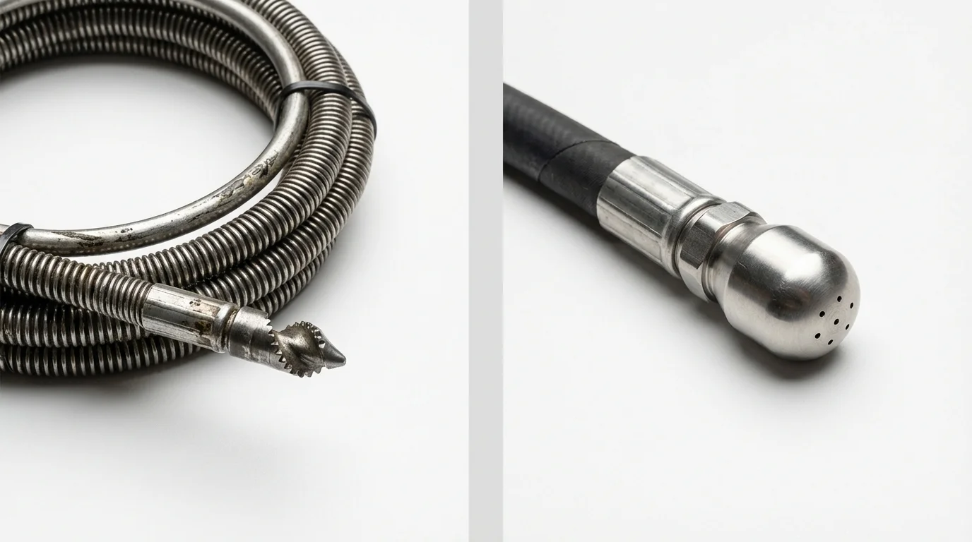 Drain snake cable and hydro jetting nozzle used for drain cleaning in Leipsic, OH