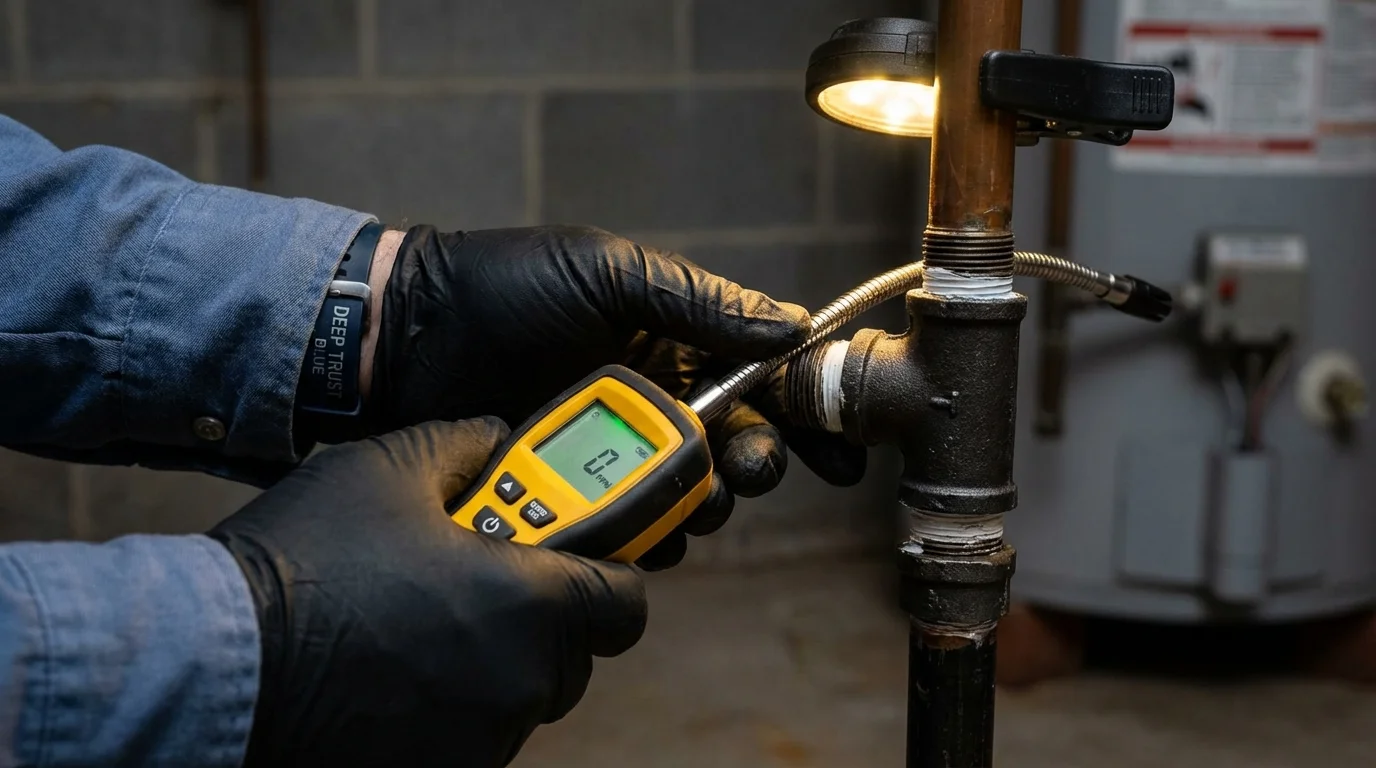 Gas leak detection with electronic sniffer by Johns Plumbing LLC in Leipsic