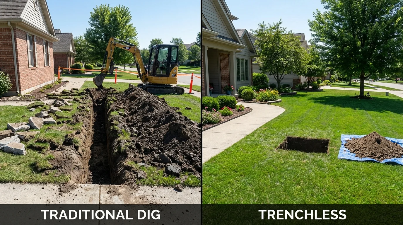 Trenchless sewer repair with minimal yard damage versus traditional excavation in Leipsic, OH